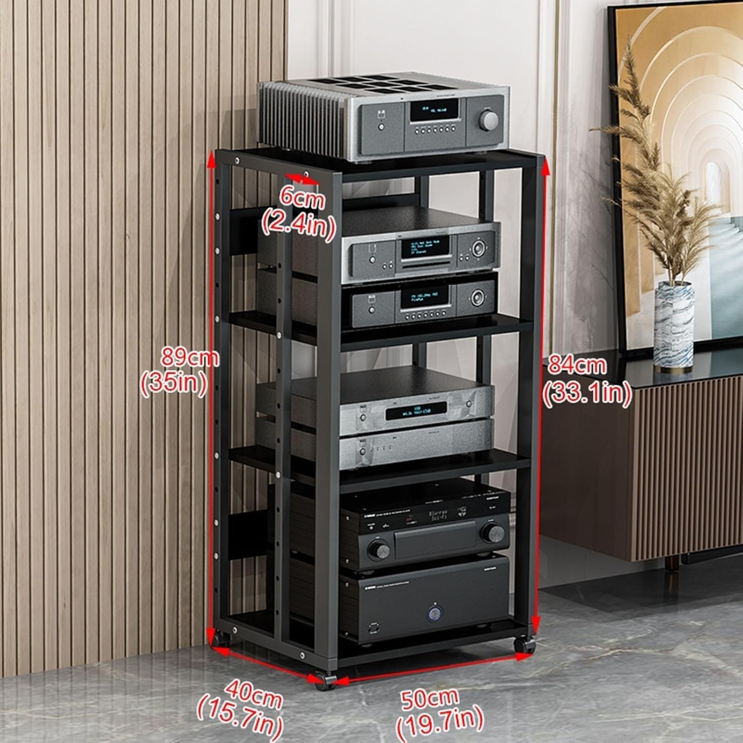 UYCVT Movable Media Stand Multi-Function Movable Audio Video Storage Cart Cd Player Media Stand Amplifier Rack-Black - a-4 Tier