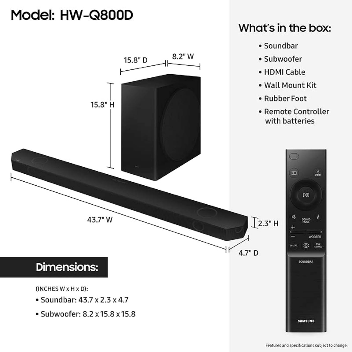 Samsung Q800D 5.1.2ch Soundbar w/Wireless Dolby Atmos Audio