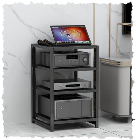 UYCVT Adjustable 4/5/6 Tier Media Storage Cabinet - Wooden Av Stand for Stereo Rack Audio/Video Components Home Corner Media Center-Black-60cm-23.6in