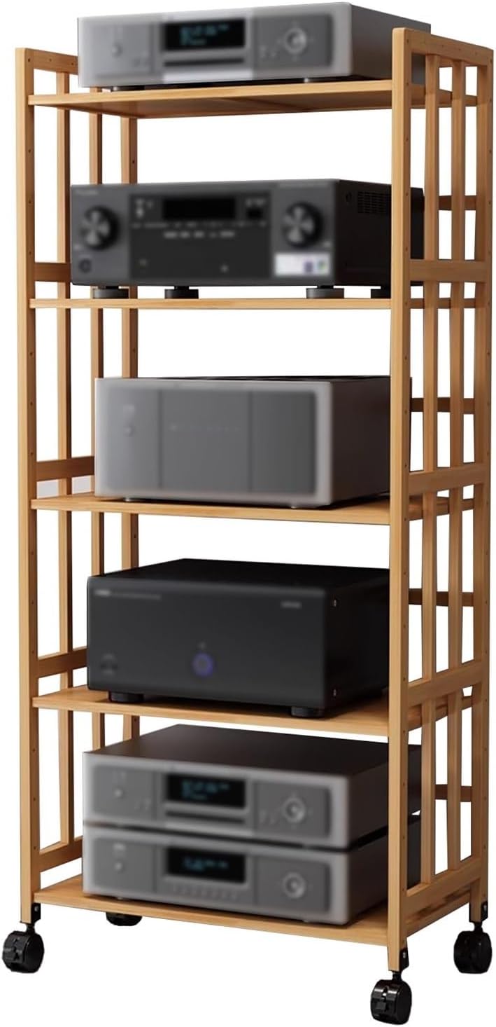 UYCVT Tier Media Component Storage Unit Shelves Movable Audio Video Tower with DVD Cd Record Player Stand Stereo Equipment Cabinet and Turntable Holder for Living Room Or Offic-W-80cm-5 Tier