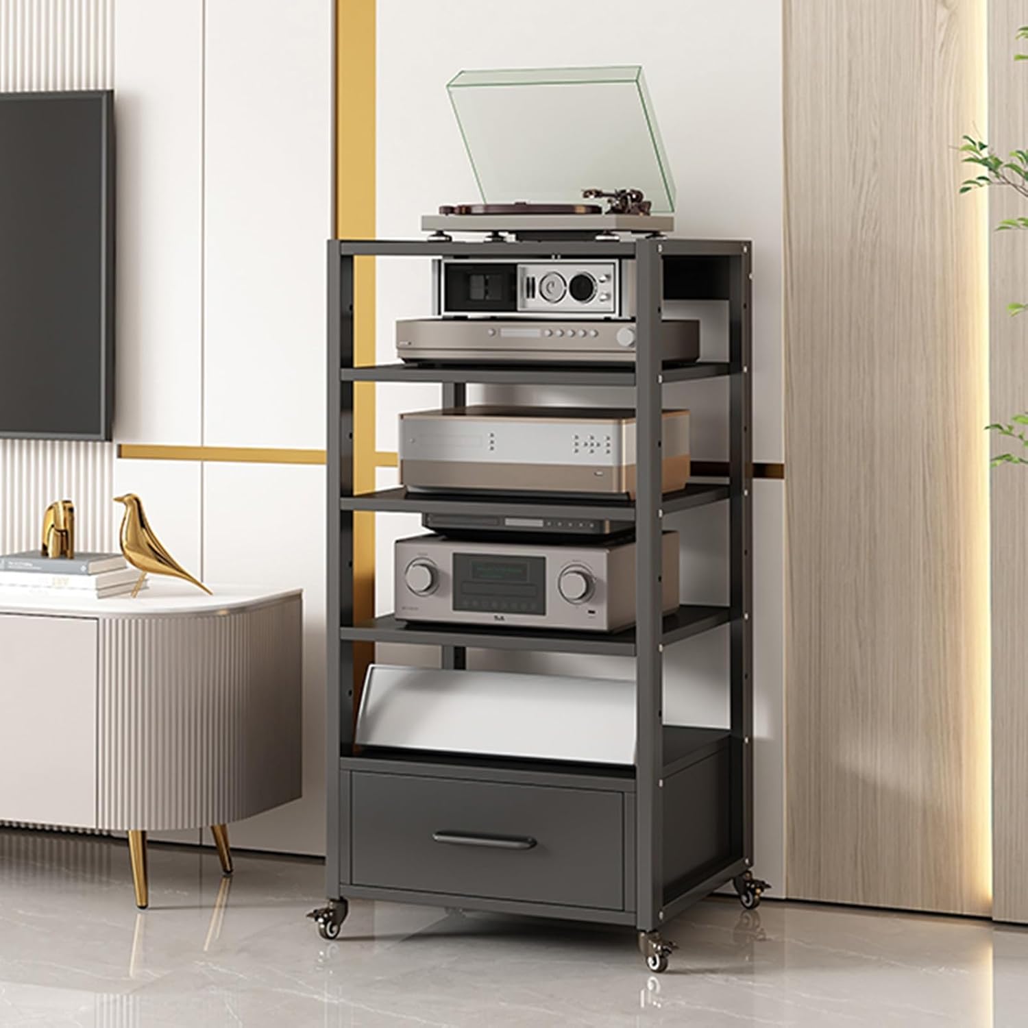 UYCVT Movable Media Stand Movable Av Media Stand with Storage Drawer