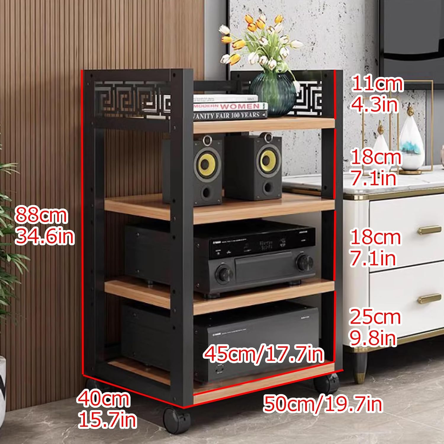 2/3/4/5 Tier AV Media Stand audio-video shelving Movable Wooden Corner Shelf Audio Video Component Cabinet Stereo Stand Audio Tower and Media Center