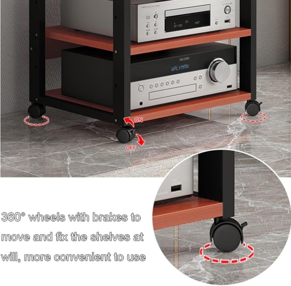 NILZA Movable Media Storage Cabinet Audio Video Media Stand Open Audio Component Cabinet 3 4 Tier Stereo Stand AV Rack Audio Tower for Home