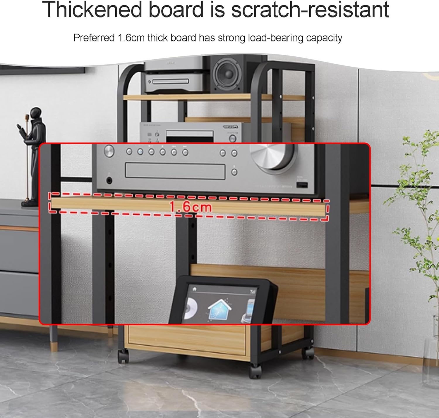 OVOGGPAN Large AV Media Stand Stereo Racks Audio-Video Shelving Media Console Stereo Cabinet with Storage Drawer for Office Bedroom Living Room Recording Room(Pomelo Wood