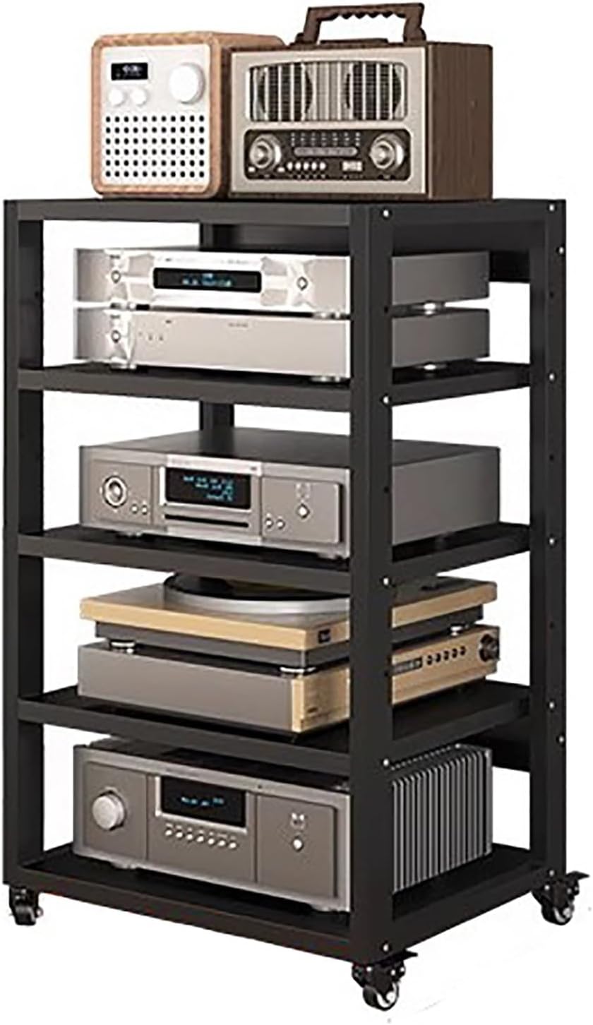 USZWBY HiFi Racksheavy Duty 2 Tier Audio Rack Cabinet with Wheels Entertainment Stereo Components Stand for Audio Video Media Av Shelf Tower Racks and Stands(H 90Cm-5 Tier)