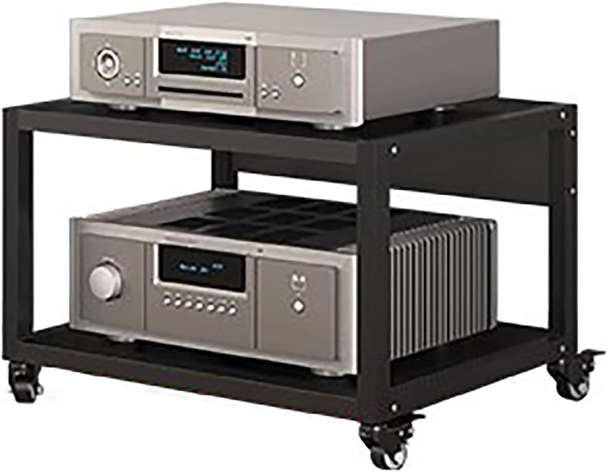 USZWBY HiFi Racksheavy Duty HiFi Audio Rack Cabinet with Av Shelf 3 Tier Audio Rack Tower On Wheels for Entertainment Stereo Components H 69.5Cm (H 35Cm-2 Tier)
