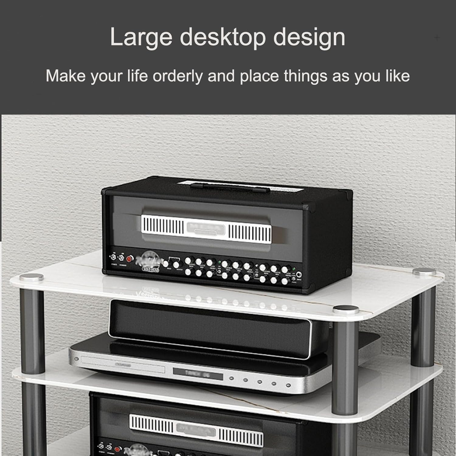 Audio Rack AV Media Stand with 1/2/3/4-Tier Tempered Glass Shelves