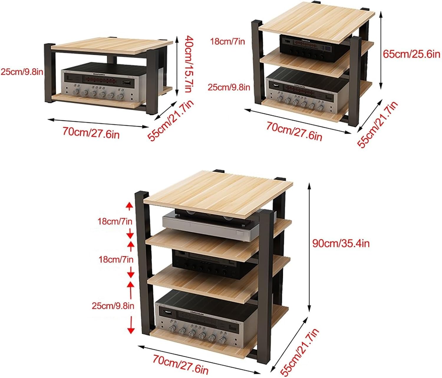 WBRSybUS AV Media Stand 2/3/4 Tier Audio Rack Entertainment Tower Cabinet