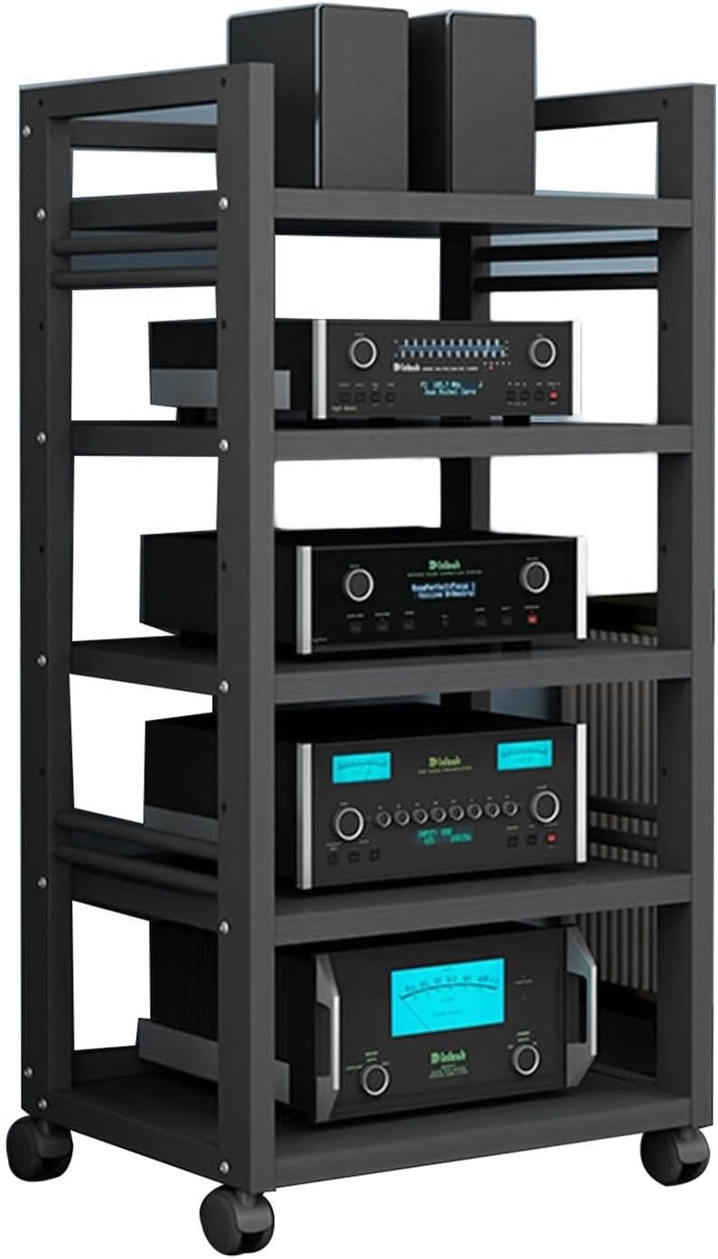 YLQFGUVWK 5-Tier Removable Audio Stand Media Player Stand Open Storage Rack Floor-Standing Multifunctional Rack Cabinet with Height Adjustable Wooden Shelves