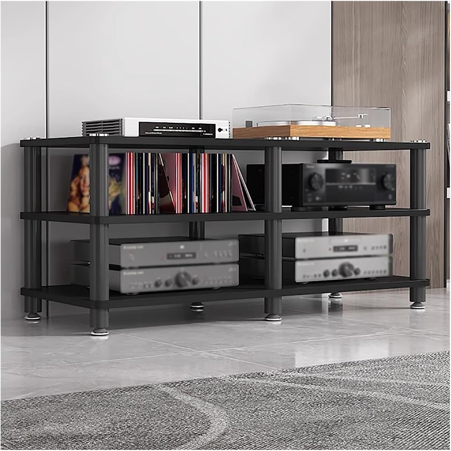 3 Tier Living Room Audio Video Equipment Tower Rack Stereo Cabinet