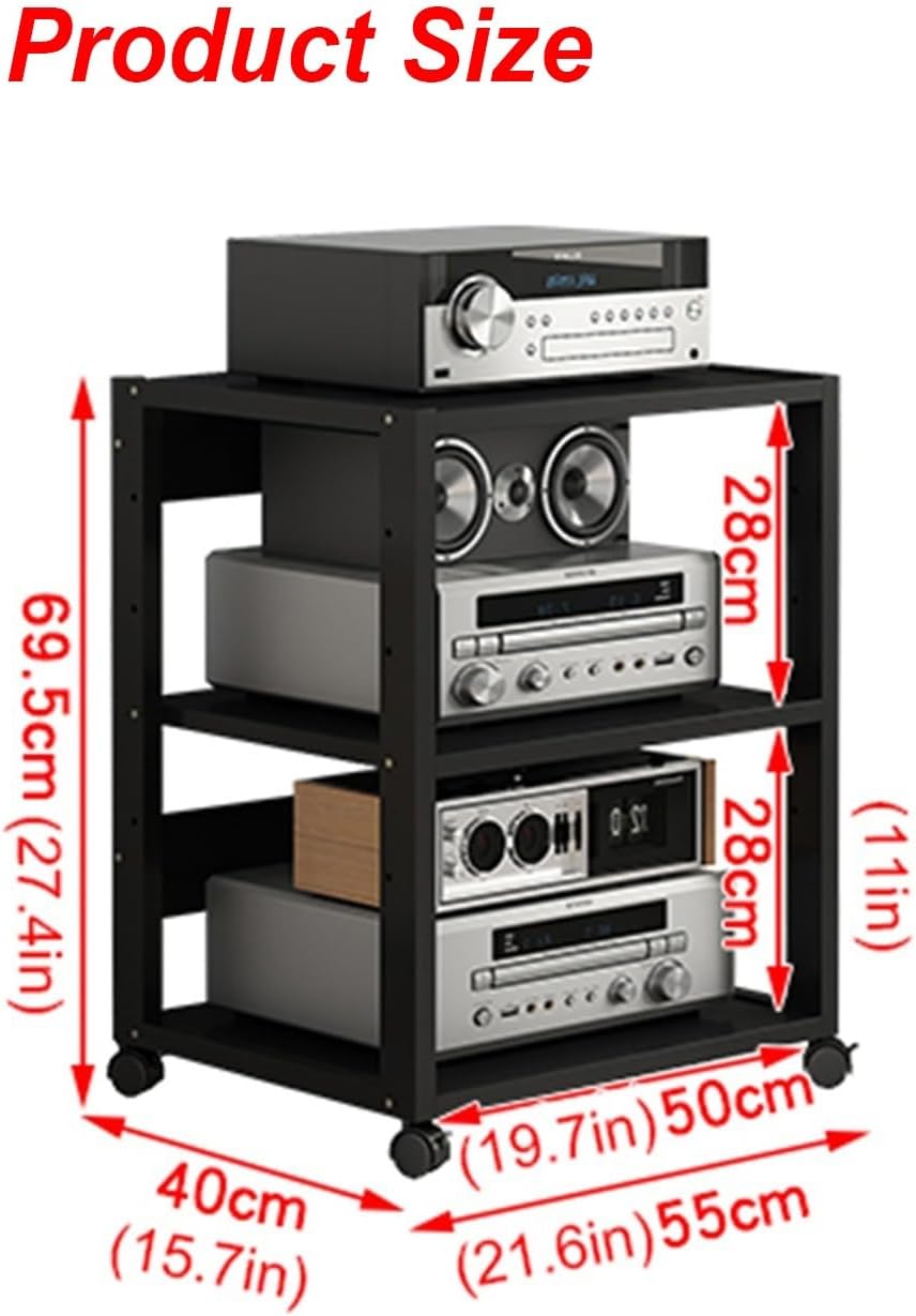 3-Tier Audio-Video Media Stand With Height Adjustable Wooden Shelf