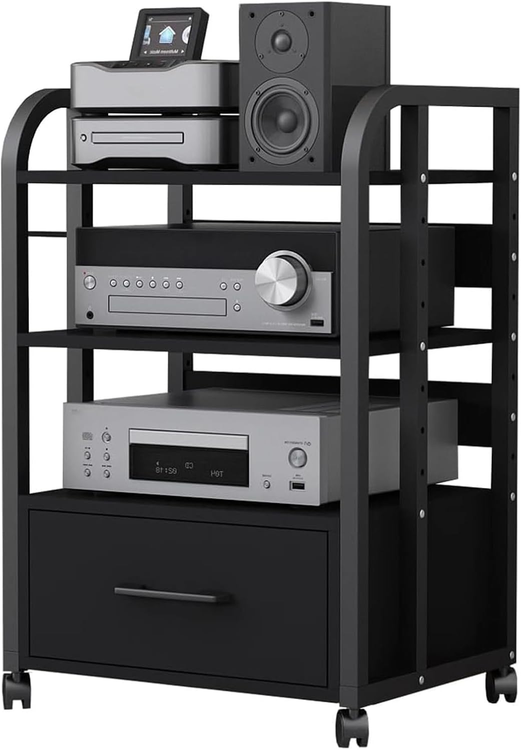 3-Tier Movable Media Stand with Drawer & Wheels