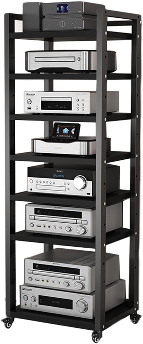 AV Media Stand Corner Stand Entertainment Stereo Component Storage Rack with 7-Layer Adjustable Wooden Shelves for DVD Players