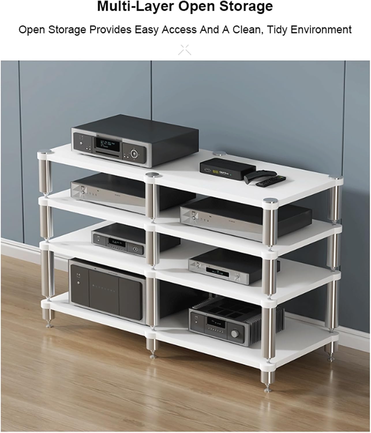 XMFBSY Medios HiFi Rack AV Media Stand Wooden Tiered Shelves Modern Stereo Component Cabinet Gaming Console Shelf for Projector DVD Player TV Box Organizer(Natural