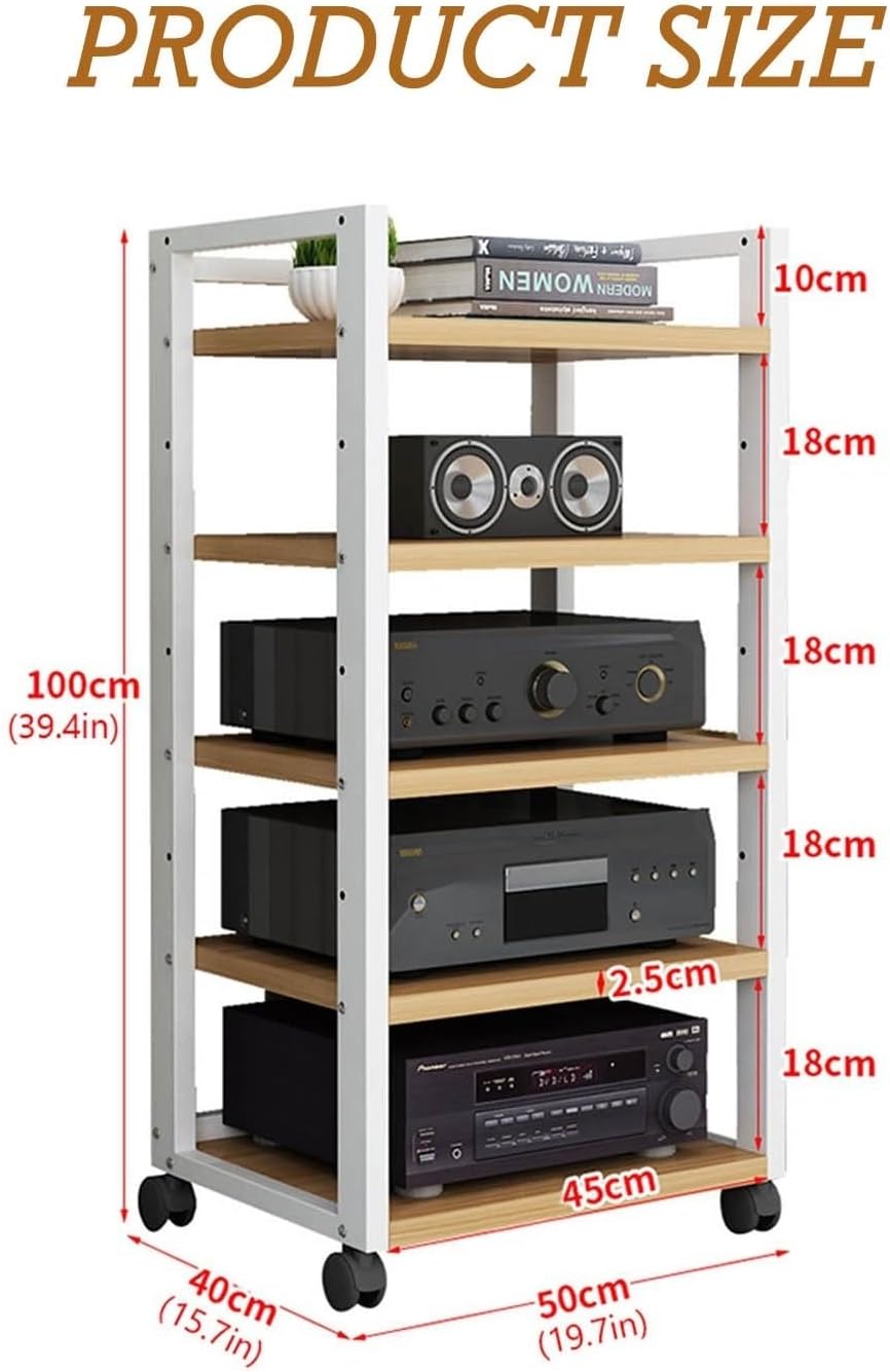 YLQFGUVWK 5 Layer AV Media Stand Corner Stand Wooden Corner Stand Component Cabinet Stereo Rack Audio Tower with Height Adjustable Wooden Stand for Home/Office/Audio Video/DJ/Theater(Color-4)