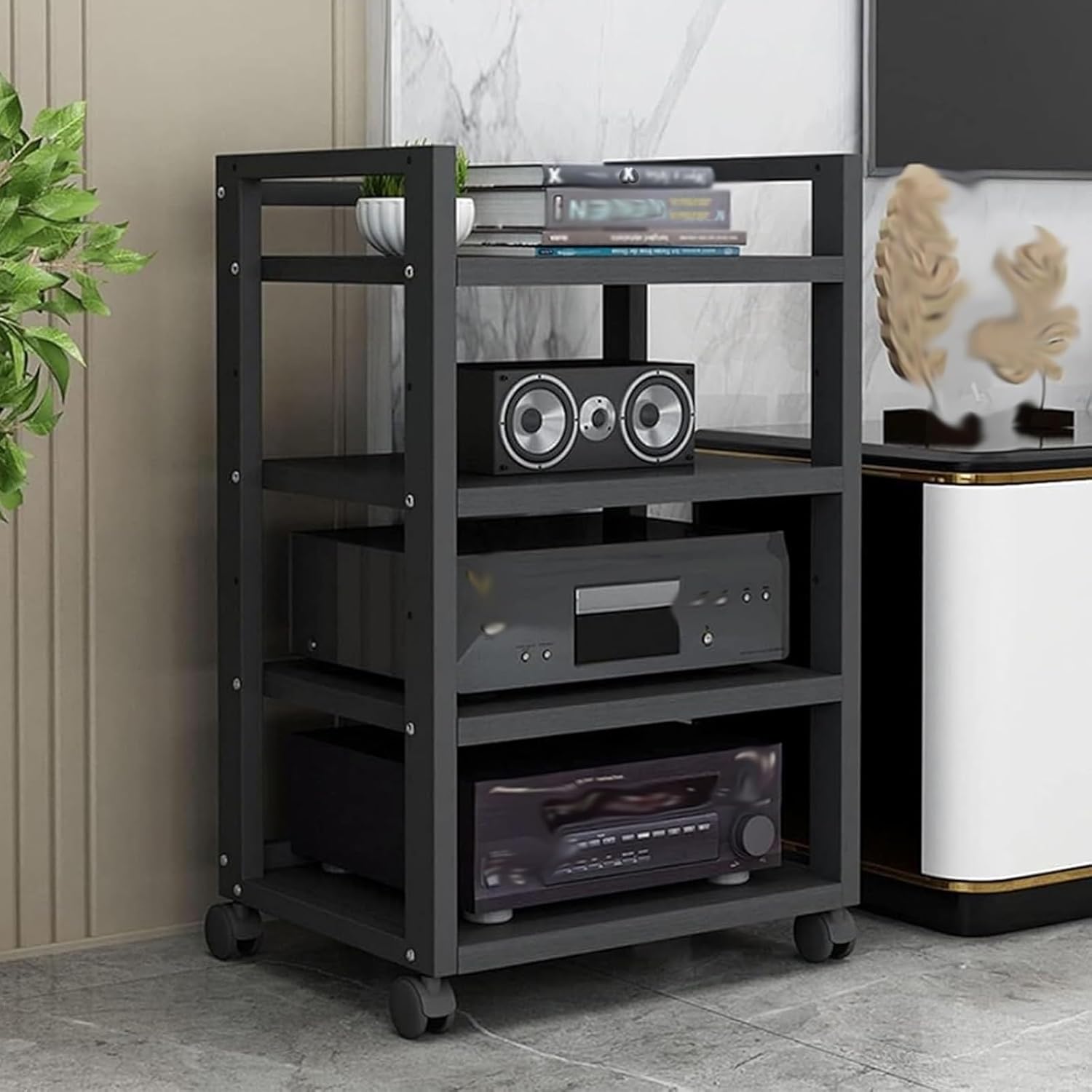 4 Tier Av Stand/Audio Cabinet with Adjustable Shelf