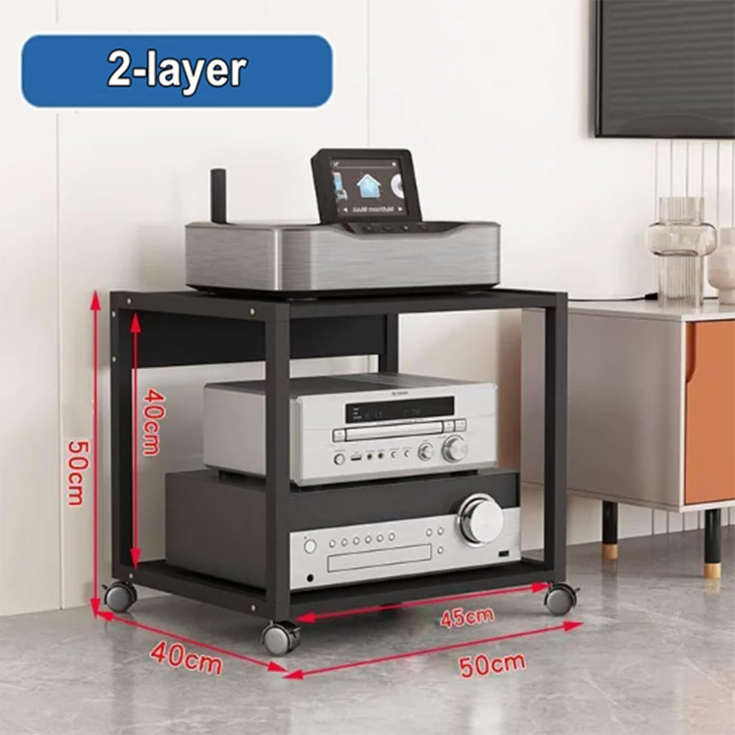 HYDTGZ 2 Tier AV Media Stand Wooden Stereo Cabinet Audio Rack Tower CD Player Stand for Home/Office/Audio Video/DJ/Theater