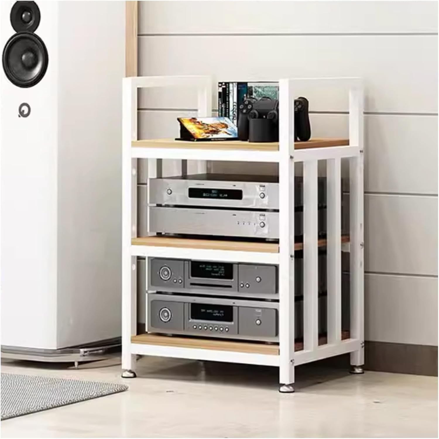 Modern AV Media Stand with Wheels - Stereo Rack for Record Player