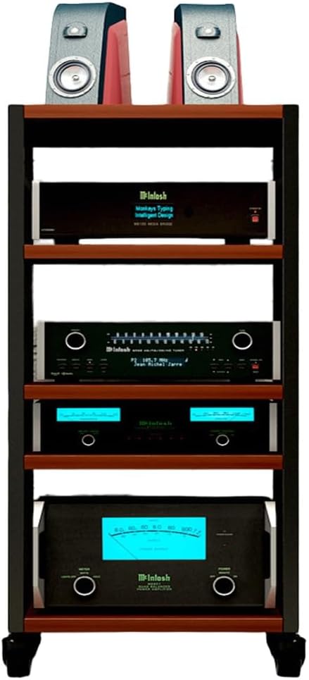 KGPGNYMYHA Movable AV Cabinet 5 Tier AV Media Stand Record Player Stand With Wheels Adjustable Stereo Audio Rack Tower For Corner Theater Living Room(Brown)