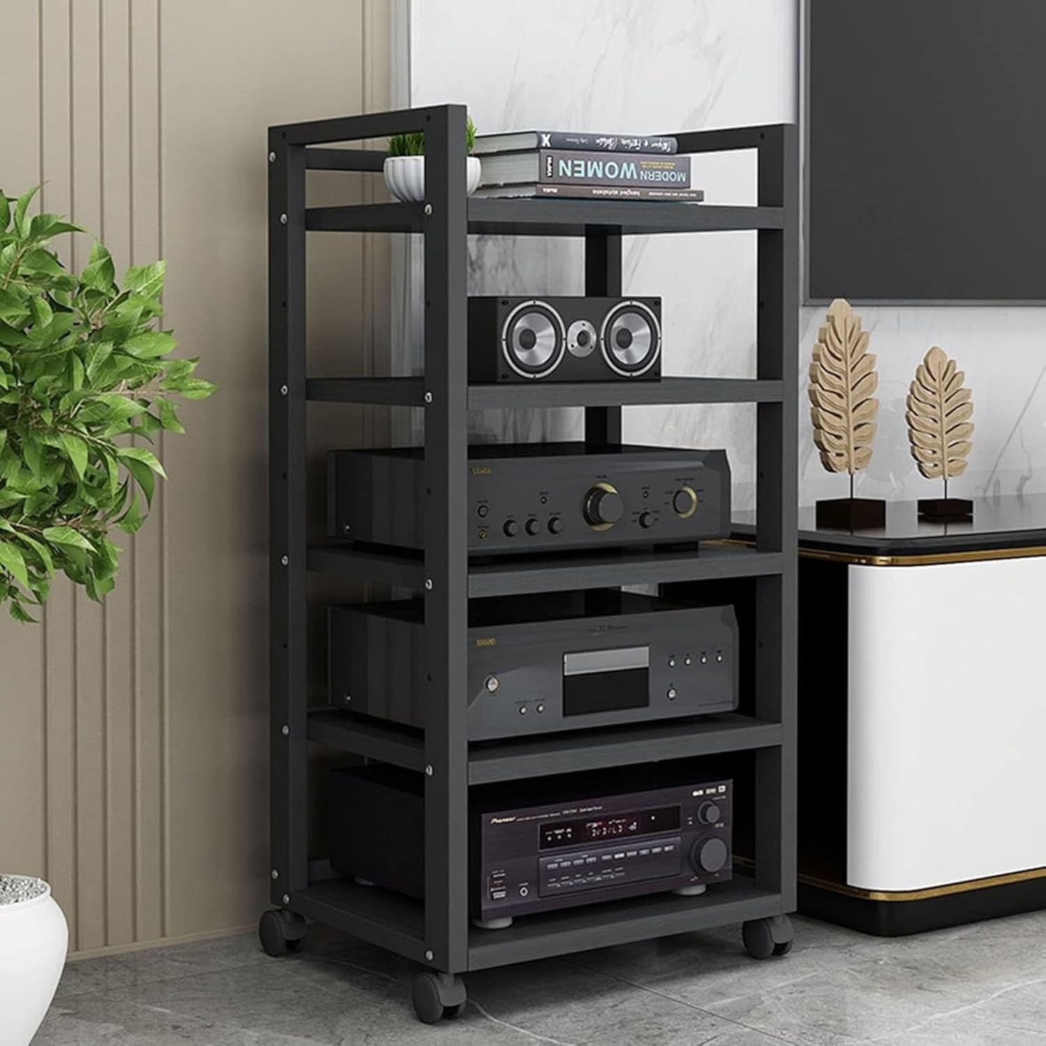 HOFSSI 5 Tier Furniture Media Stand DVD CD Player Stand Audio Rack Power Amplifier Equipment Cabinet Floorstanding Storage Shelves Height Adjustable (Color : D)