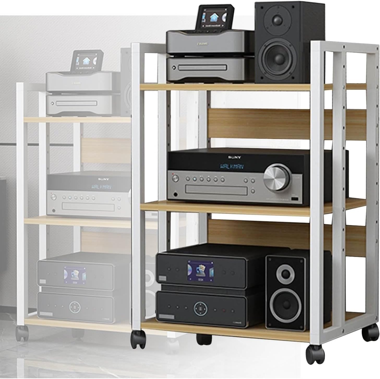 YLQFGUVWK 3 Tier AV Media Stand Corner Wooden Corner Component Cabinet Stereo Audio Rack