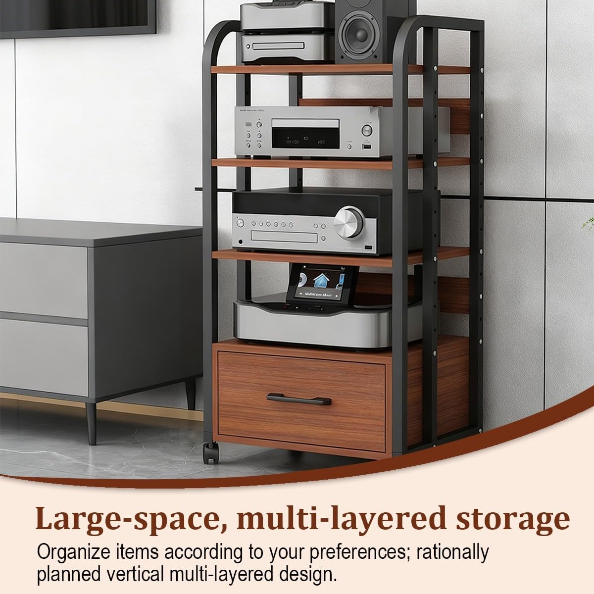 JDPYURV Heavy Duty Media Stand with Drawer & Wheels