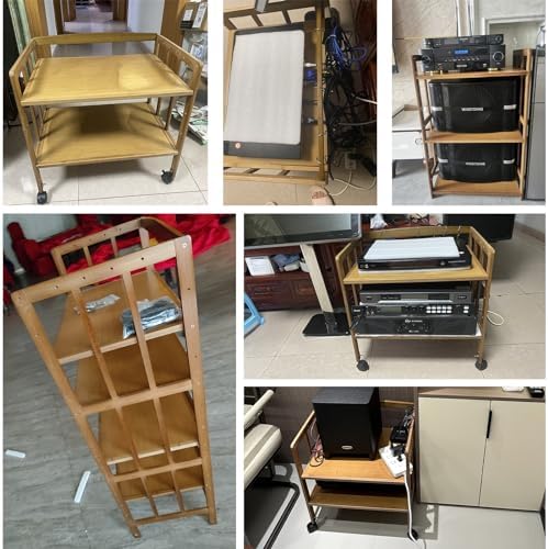 Wooden TV Stand Cabinet - Adjustable Audio Rack Tower & Movable Turntable Holder for Living Room & Office Storage