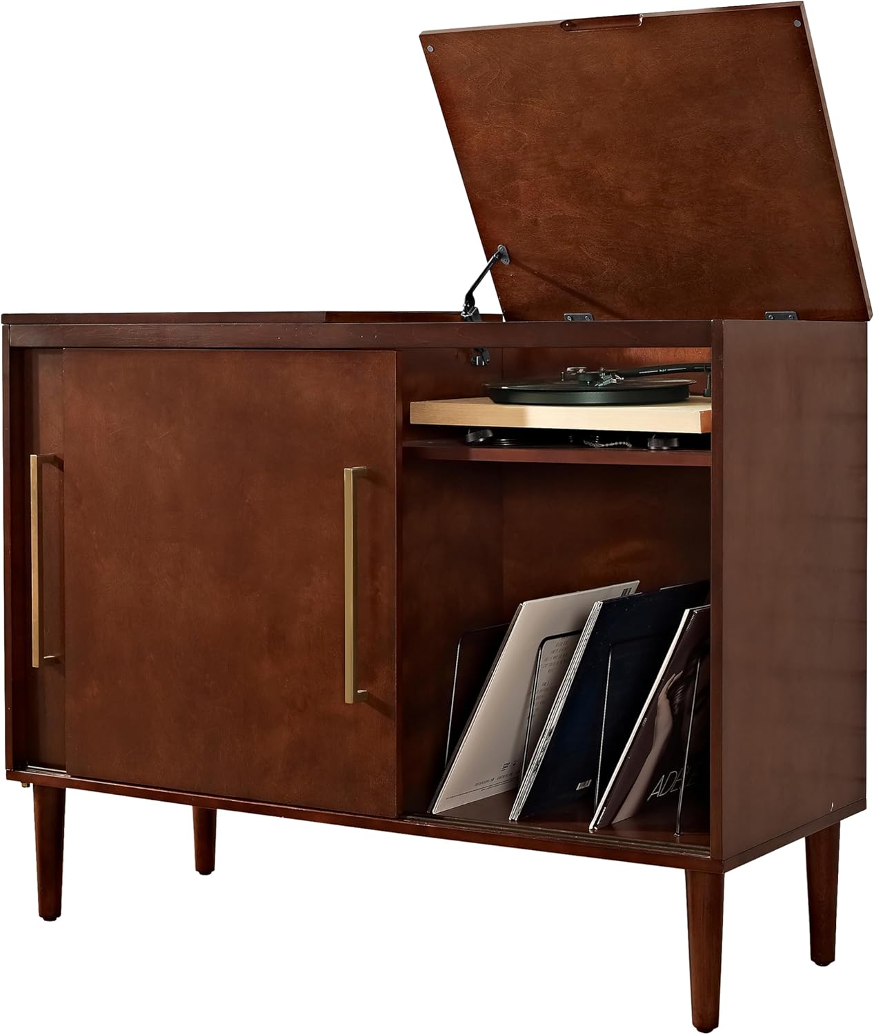 Crosley Furniture Everett Media Console and Record Player Stand with Storage for Vinyl Records