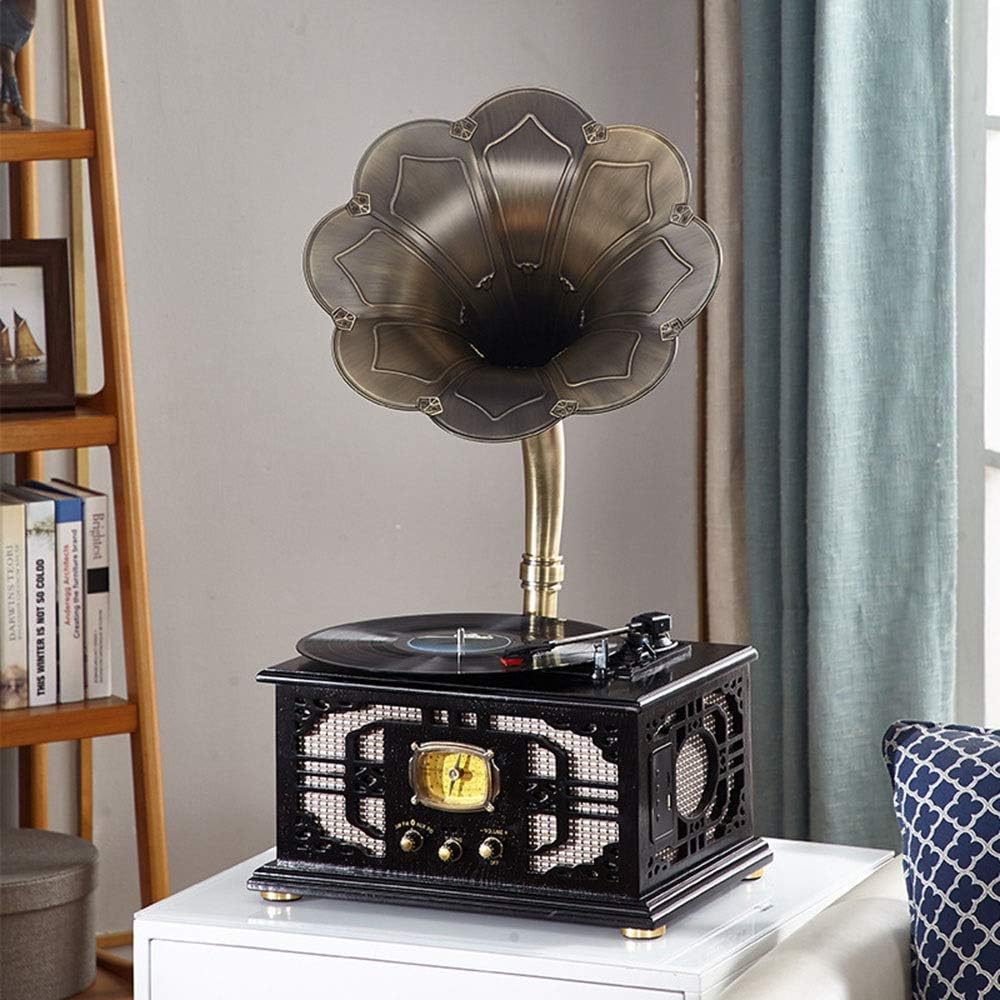 Black Retro Vintage Phonograph Record Player Multifunction Old Radio Stereo Subwoofer Ornaments Turntables Ornaments 38 * 30 * 74cm