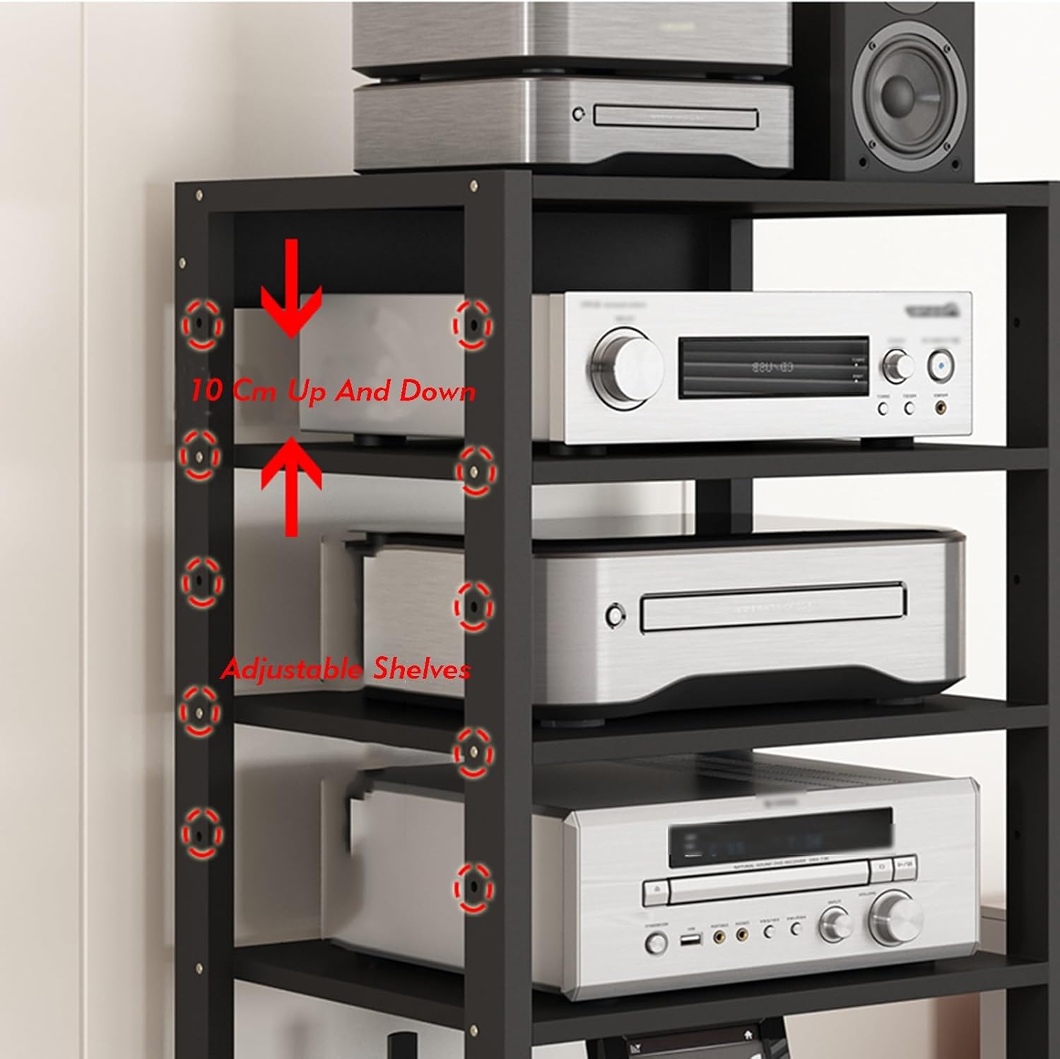 YLQFGUVWK 7 Layer Removable Media Stand Audio/Video Stand CD Player Stand Stereo Component Storage Cabinet with Height Adjustable Wooden Shelf for Home/Office/Theater