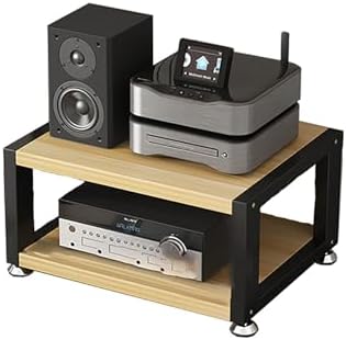 Portable Media Stand Audio Rack - AV Corner Shelf for Stereo & Gaming - Wood Storage Rack with Shelves for Living Room