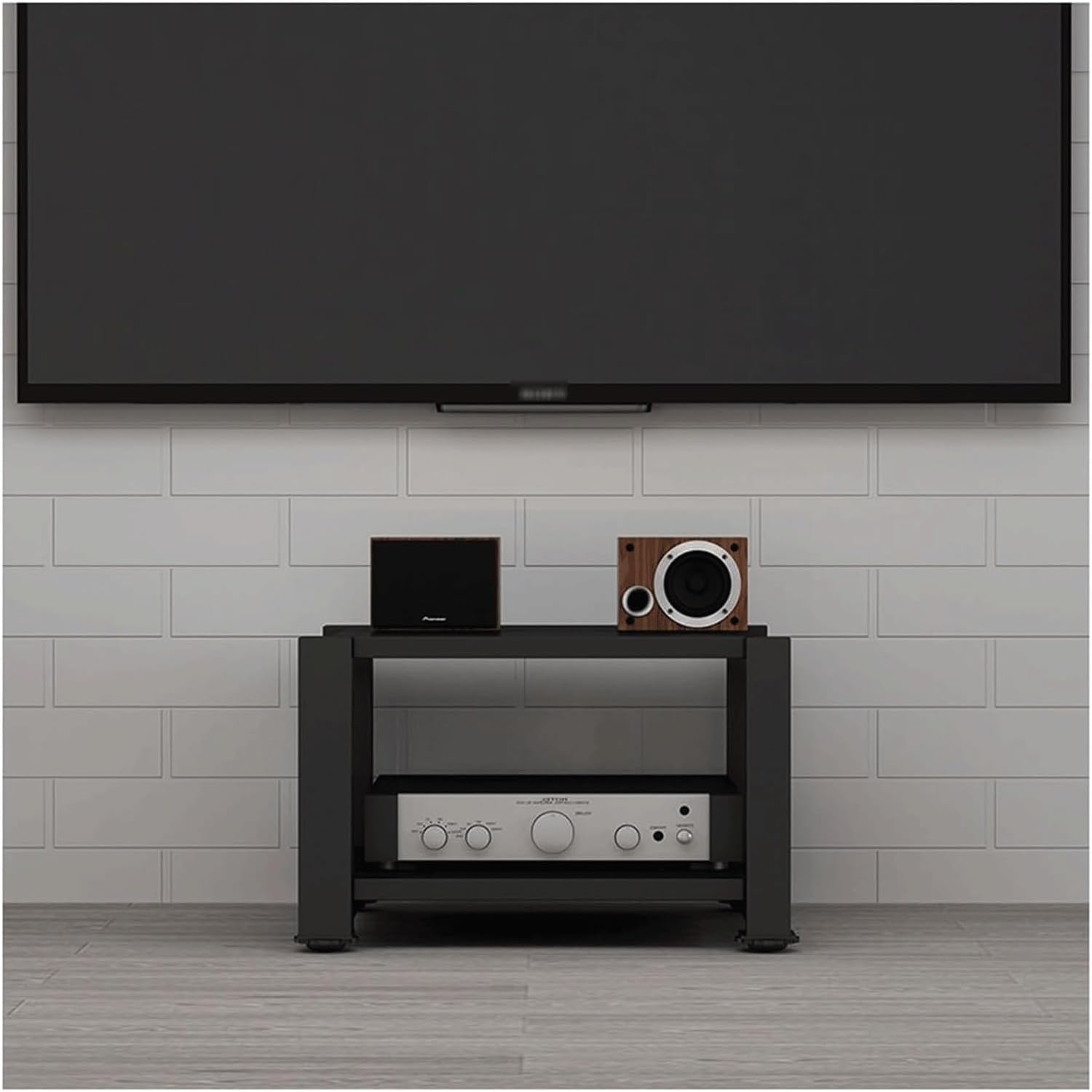 PZEOB Wooden Stereo Stands Modern AV Media Stand Audio Rack Tower Open Media Storage Cabinet Corner Shelf 2 Tier