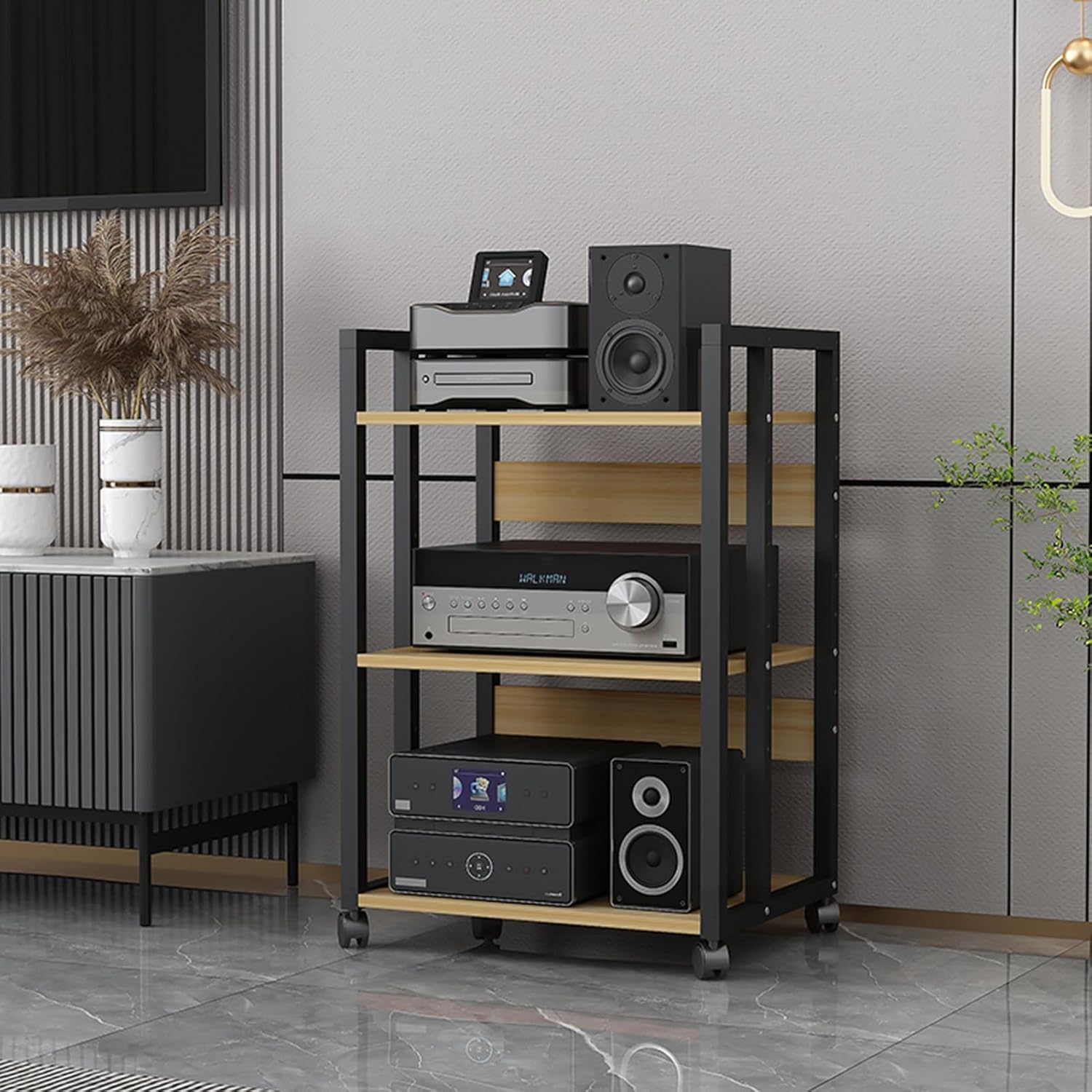 3/4-Tier Movable AV Media Stand Component Cabinet