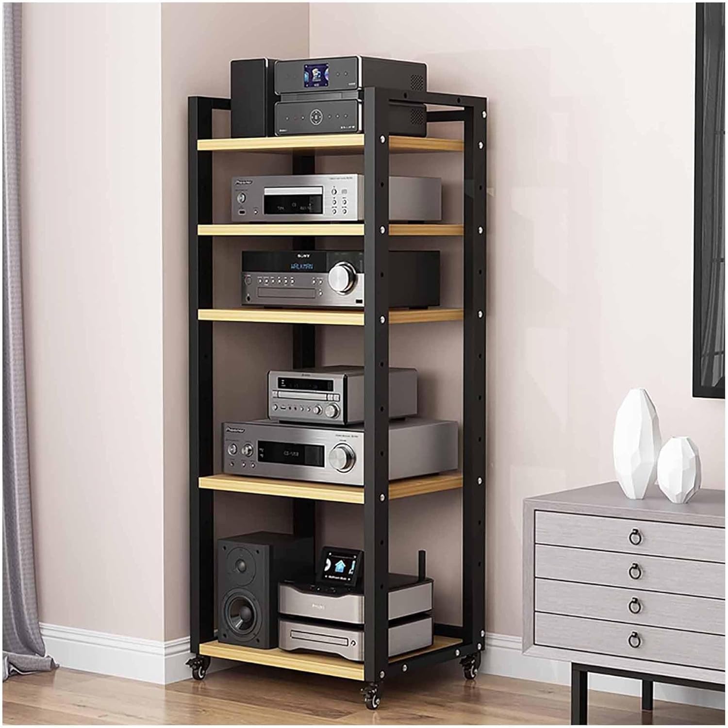 Modern AV Media Cabinet Stand - 140cm High Stereo Rack