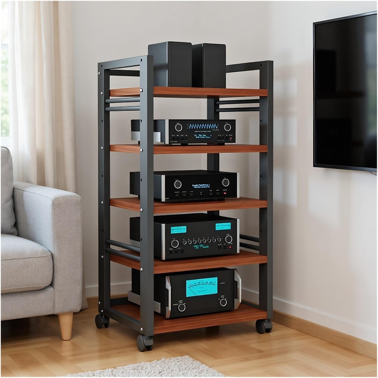 5-Shelf Stereo Cabinet AV Media Stand Entertainment Shelf Perfect for Theaters