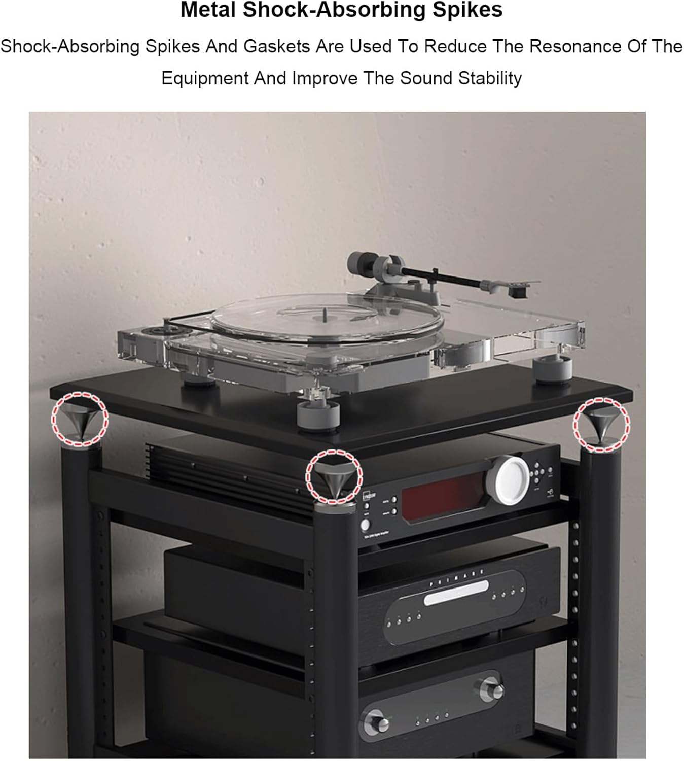 XMFBSY Medios Audio-Video Shelving Media Stand with Adjustable Shelves Audio Rack Tower Stereo Cabinet Entertainment Component HiFi Stand for Living Recording Room Organizer(Black