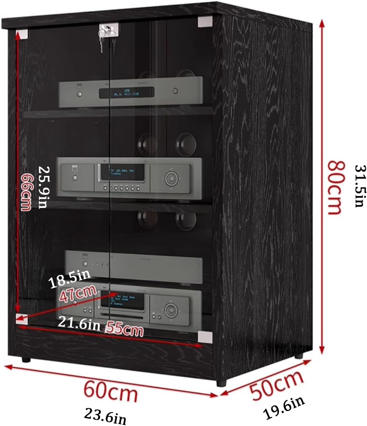 UYCVT Wood Tv Stand with Glass Door Adjustable Shelves Cable Holes White Audio Rack for Av Media Storage 3 Tier Stereo Cabinet-White-3 Tier 120x48x54CM