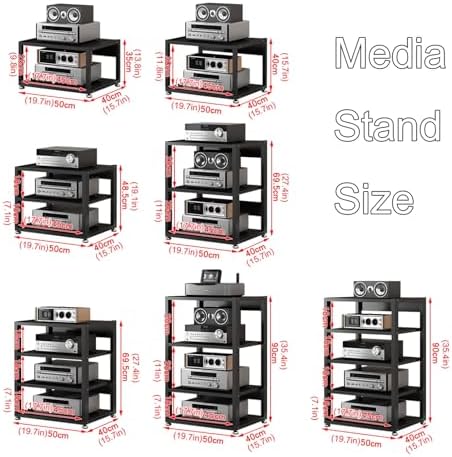 Media Stand Audio Video Rack Corner TV Entertainment Stereo Components Cabinet CD Player Stand Floor-Standing Open Storage Shelf with Height Adjustable Wooden Shelves for Home/Office/Theater