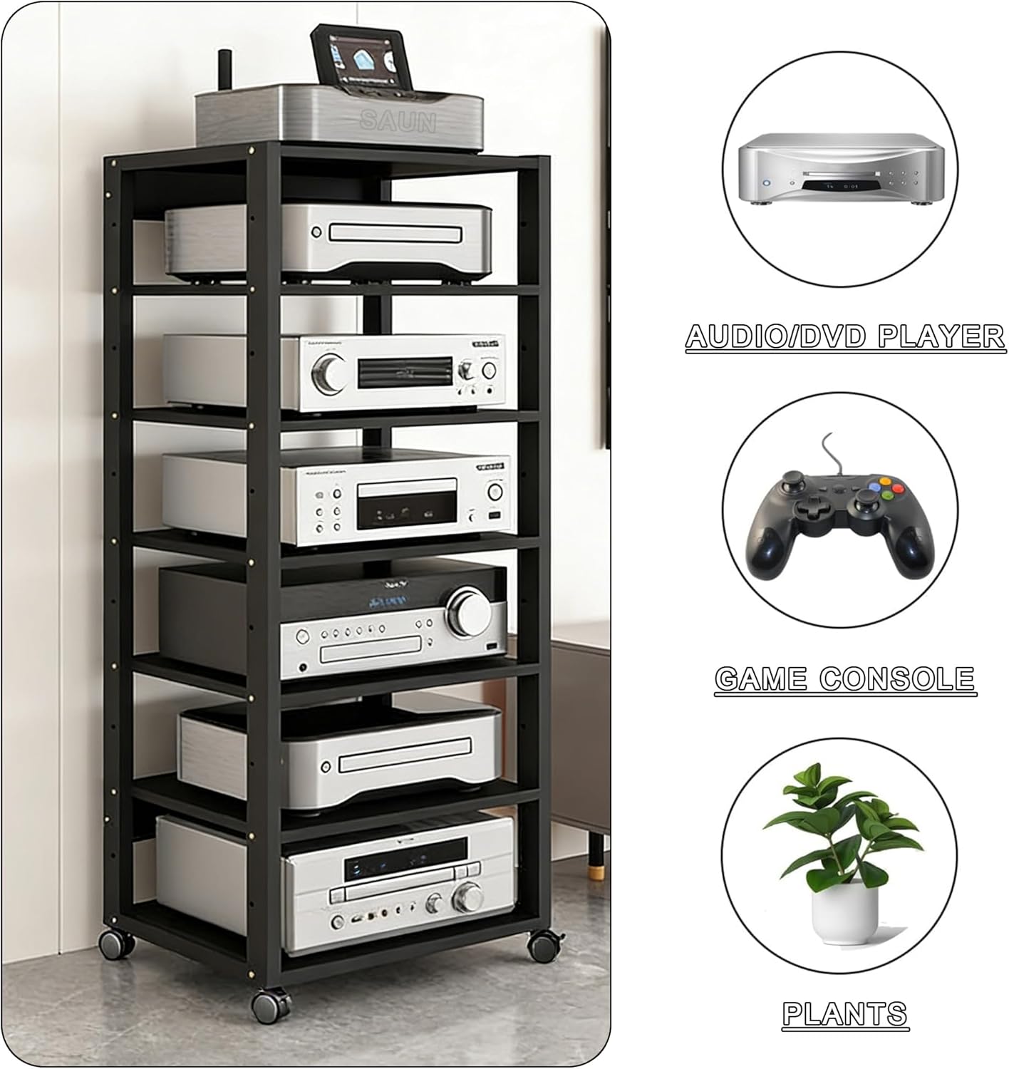 saun 5-Tier Audio Rack Tower