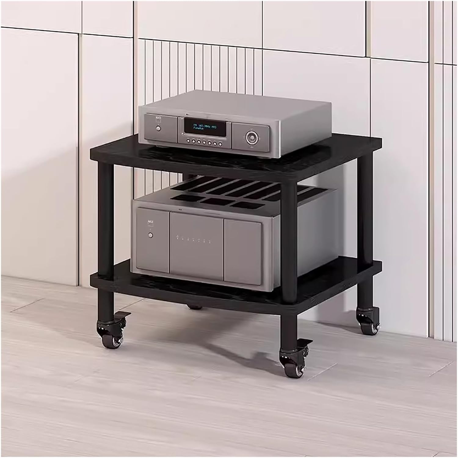 YLLFFLL Media Stand Corner Shelf for Record Player Metal Wooden Stereo Cabinet