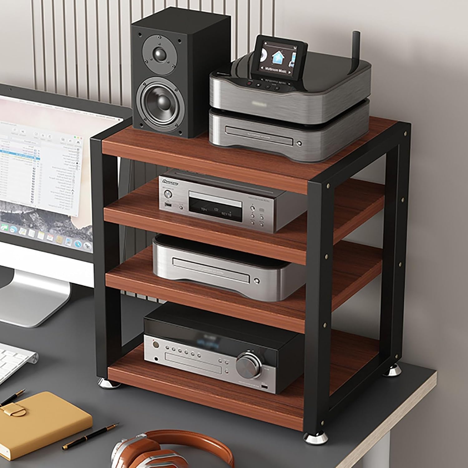 YLLFFLL 4 Layers Media Storage Cabinet - 48cm Tall Small Media Cabinet Portable Space-Saving - Stable Modern AV Stand Audio for Printer