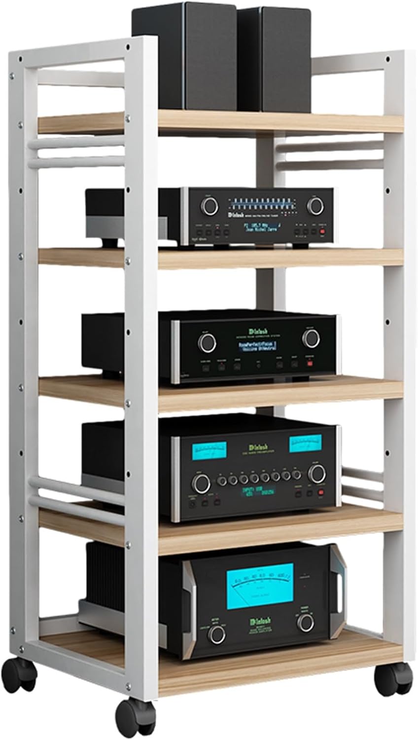 Audio-Video Media Stand with 5-Tier Adjustable Wooden Shelf