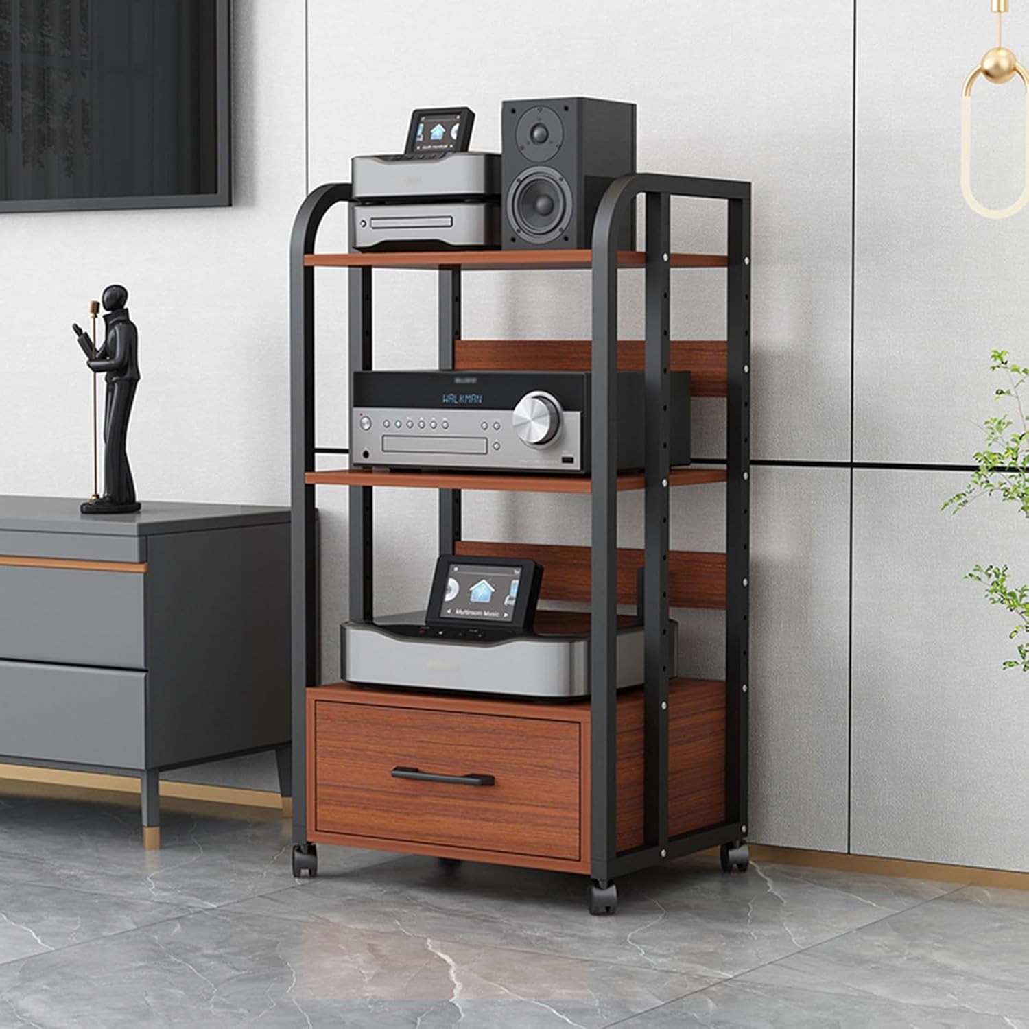 UYCVT Movable Media Stand 2/3/4-Tier Movable Audio Rack Av Media Stand Cd Player Stereo Component Storage Cabinet Corner Media Center and Drawer-C-1-3 Tier-50x40x100cm