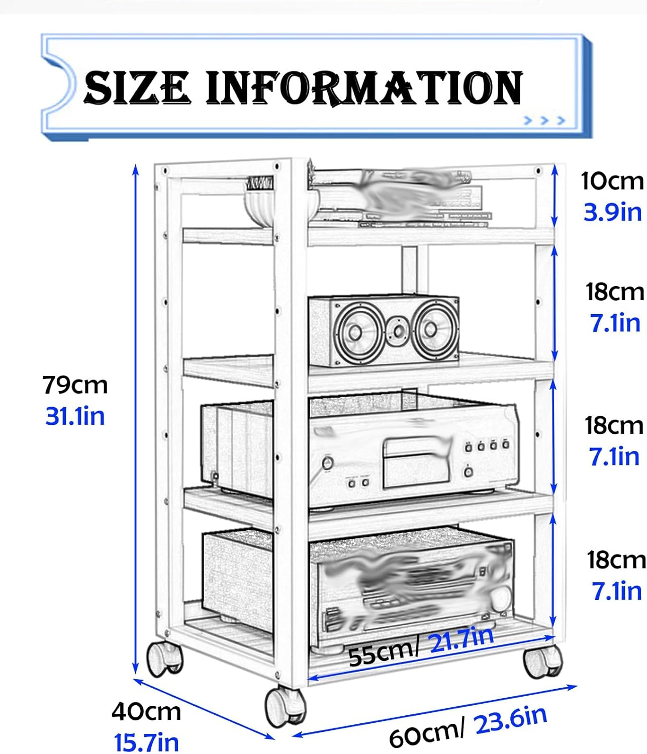 4 Tier Av Stand/Audio Cabinet with Adjustable Shelf