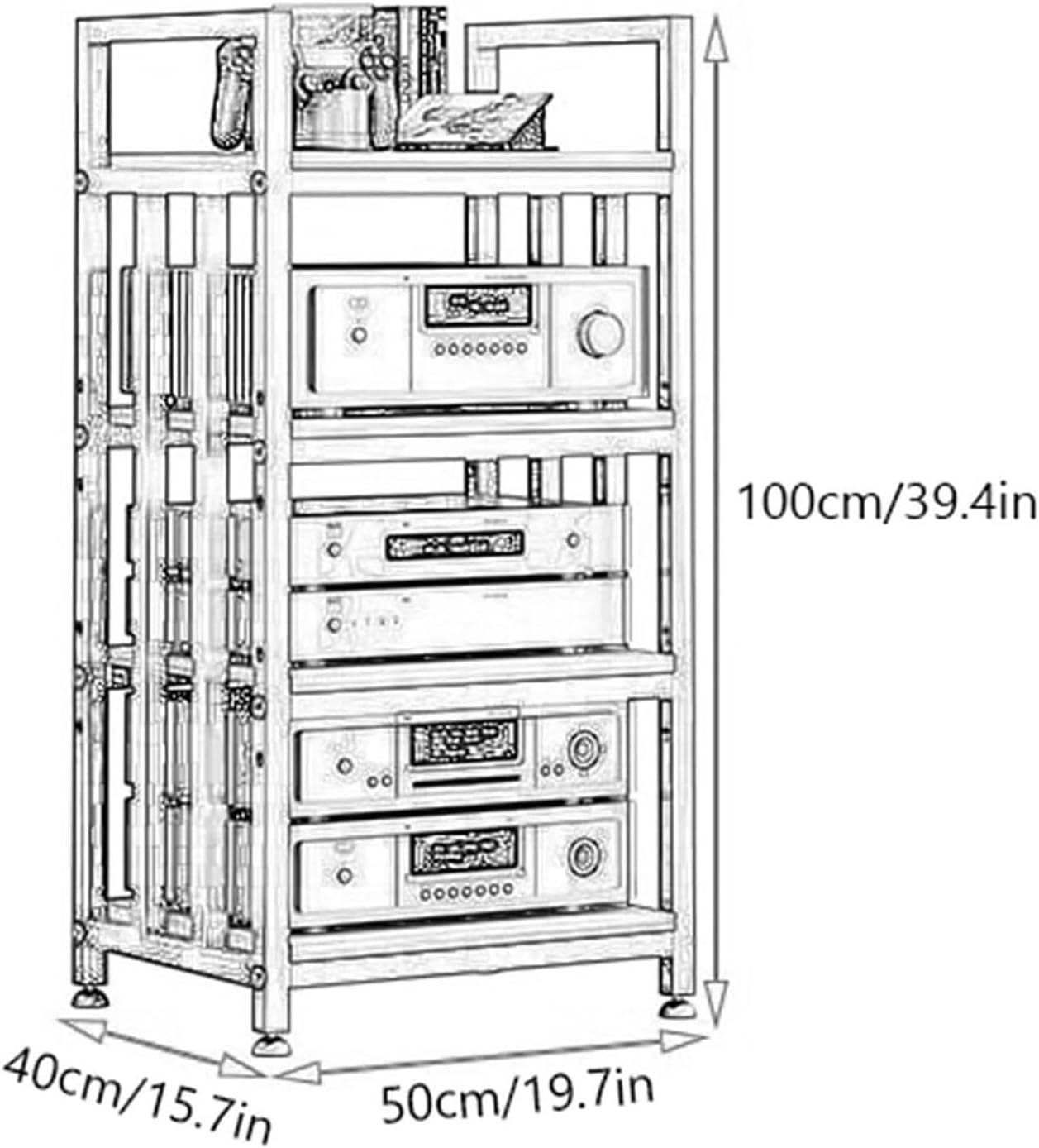 DONGYUE 4 Tier Furniture Media Stand DVD CD Player Stand Audio Rack Power Amplifier Equipment Cabinet with Height Adjustable Wooden Shelf for Home/Office/Theatre