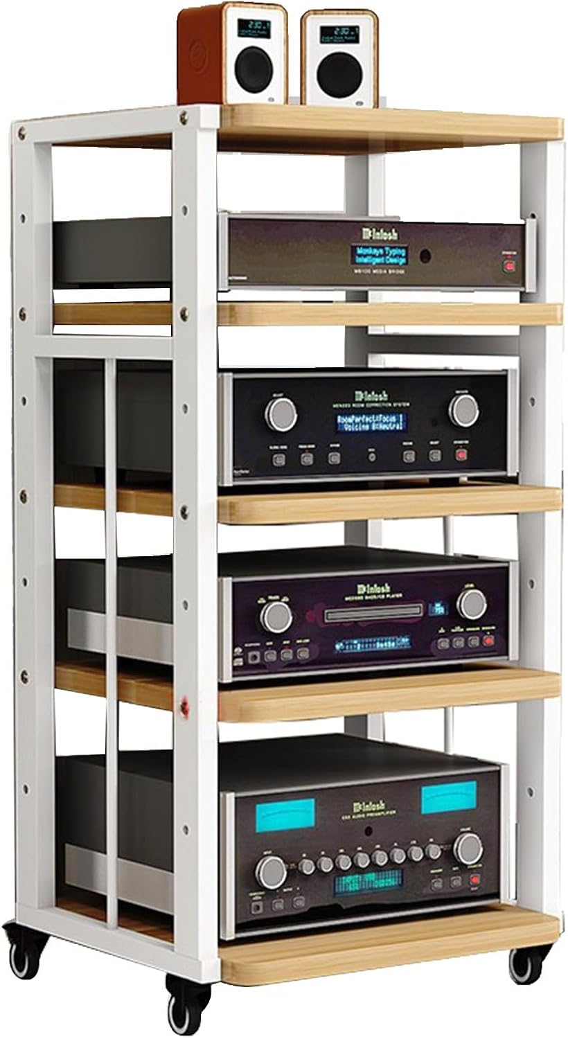 Media Stand 5 Layer Furniture Media Rack DVD CD Player Rack Audio Rack Power Amplifier Equipment Cabinet with Height Adjustable Wooden Shelf Floor Mounted Storage Rack