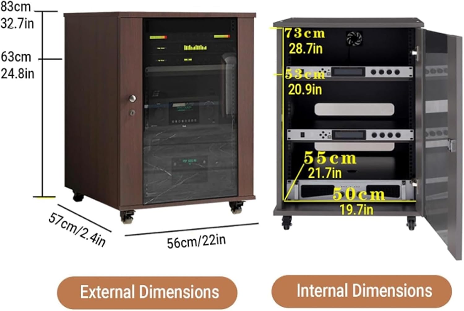 YUGXTH 2/3 Tier AV Stereo Cabinet Movable with Glass Door