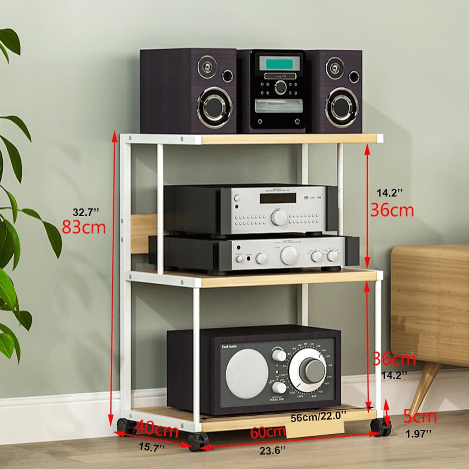 XMFBSY Medios Audio Rack Tower with Wheels HiFi Stand Movable Record Player DVD CD Game Equipment Console Shelves Heavy Duty Stereo Rack for Home Office Organizer(White