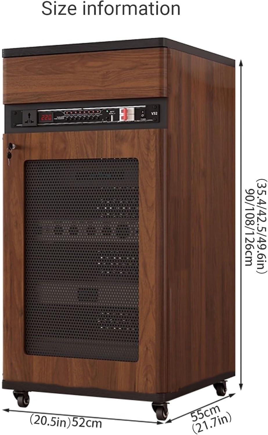 Movable Storage Media Stand with Door Wheels and Drawer WiFi Router Hidden Box with Adjustable Shelves Audio Stereo component cabinet for Home and Office(Gray