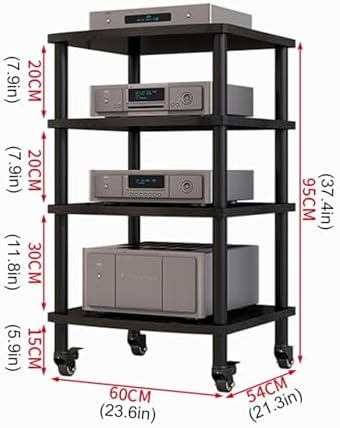 UYCVT 4-Tier Media Storage Cabinet with Wheels - Versatile Audio/Video Component Stand Gaming Tv Rack Corner Stereo Tower Wooden Shelves for Home/Office/Theater Storage-B-with Wheels